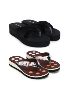 TWO SOFT Set Of 2 Women Printed Lightweight Thong Flip-Flops
