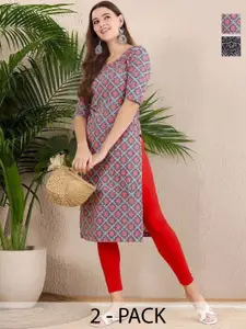 Anouk Rustic Selection Of 2 Women Ethnic Motifs Printed Daily Straight Kurtas
