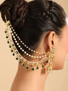 Yinara Gold-Plated Kundan Studded & Beaded Layered  Contemporary Earchains