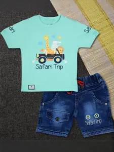 WORTON FASHION Printed Pure Cotton T-shirt & Shorts