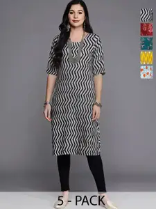 Anouk Rustic Women Pack of 5 Chevron Printed Daily Straight Kurtas