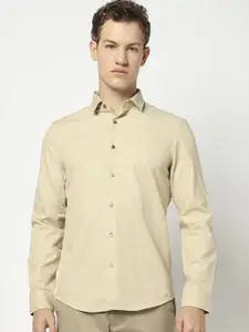 Blue Buddha Men Self Design Spread Collar Cotton Casual Shirt