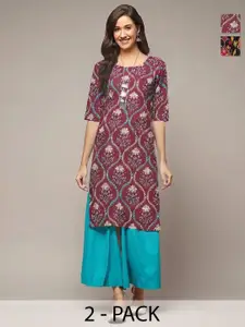 Anouk Rustic Selection Of 2 Floral Printed Round Neck Straight Kurtas