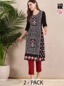Anouk Rustic Selection Of 2 Women Ethnic Motifs Printed Regular Straight Knee Length Kurta