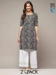 Anouk Rustic Selection Of 2 Women Ethnic Motifs Printed Daily Straight Kurtas