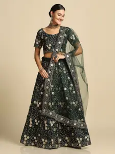 KALINI Embroidered Semi-Stitched Silk Lehenga & Unstitched Blouse With Dupatta