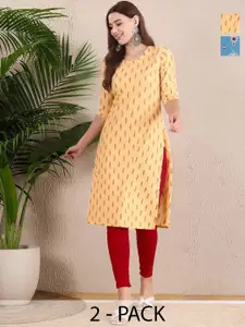 Anouk Rustic Selection Of 2 Women Ethnic Motifs Printed Daily Straight Kurtas