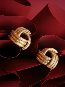 SOHI Gold-Plated Contemporary Ribbed-Intertwine Drop Earrings