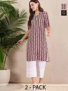 Anouk Rustic Selection Of 2 Ethnic Motifs Printed Straight Kurtas