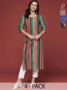 Anouk Rustic Selection Of 4 Ethnic Motifs Printed Round Neck Straight Kurtas