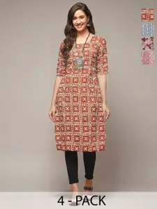 Anouk Rustic Women Pack OF-4 Ethnic Motifs Printed Crepe Kurta
