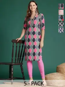 Anouk Rustic Women Pack of 5 Ethnic Motifs Printed Daily Straight Kurtas