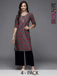 Anouk Rustic Women Pack of 4 Ethnic Motifs Printed Crepe Kurtas