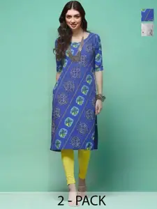 Anouk Rustic Selection Of 2 Women Ethnic Motifs Printed Daily Straight Kurtas