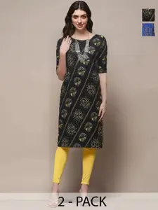 Anouk Rustic Selection Of 2 Women Ethnic Motifs Printed Daily Straight Kurtas