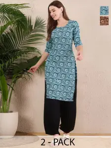 Anouk Rustic Selection Of 2 Ethnic Motifs Printed Straight Kurtas