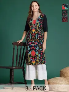Anouk Rustic Women Pack of 3 Ethnic Motifs Printed Daily Straight Kurtas