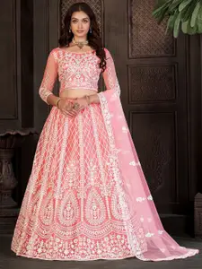 KALINI Embroidered Thread Work Semi-Stitched Lehenga & Unstitched Blouse With Dupatta