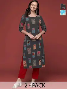 Anouk Rustic Selection Of 2 Women Floral Printed Daily Straight Kurtas