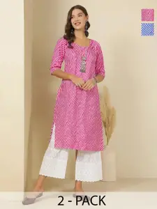 Anouk Rustic Selection Of 2 Women Striped Printed Daily Straight Kurtas