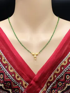 SONI DESIGNS Gold Plated 18-inch Length Chain Vati Pendant Green Beads Single Line short Mangalsutra for Women