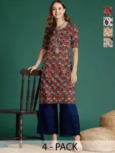 Anouk Rustic Women Pack of 4 Ethnic Motifs Printed Daily Straight Kurtas