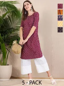 Anouk Rustic Women Pack of 5 Pure Crepe Straight Kurta