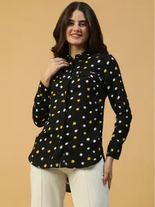 Oxolloxo Women Original Fit Polka Dots Printed Spread Collar Casual Shirt