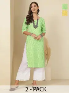 Anouk Rustic Selection Of 2 Women Striped Printed Daily Straight Kurtas