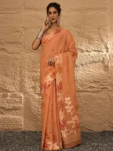 Anouk Floral Woven Design Zari Pure Linen Khadi Saree