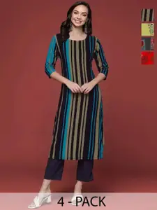 Anouk Rustic Women Pack of 4 Ethnic Motifs Printed Crepe Kurtas