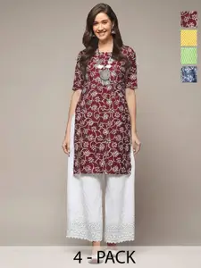 Anouk Rustic Women Pack of 4 Floral Printed Daily Straight Kurtas