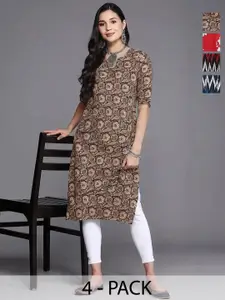 Anouk Rustic Women Pack Of 4 Ethnic Motifs Printed Straight Kurta