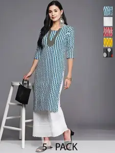 Anouk Rustic Selection Of 5 Chevron Printed Round Neck Straight Kurtas