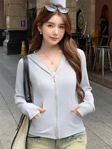 Outzidr Women Hooded Front-Open Sweatshirt