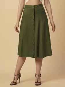 Chemistry Twill Button A-Line Knee L Length Skirt