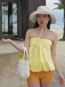 StyleCast Women Ruched Strapless Balloon Top