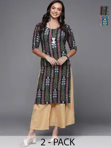 Anouk Rustic Selection Of 2 Women Ethnic Motifs Printed Daily Straight Kurtas