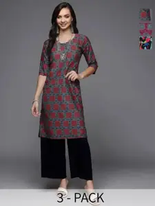 Anouk Rustic Women Pack of 3 Ethnic Motifs Printed Daily Straight Kurtas