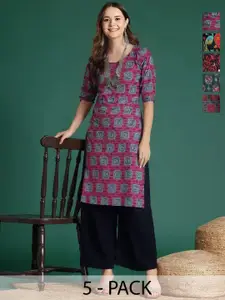 Anouk Rustic Women Pack of 5 Ethnic Motifs Printed Daily Straight Kurtas