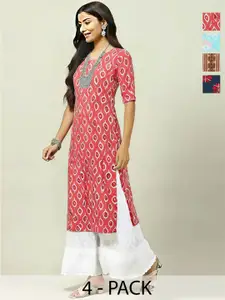 Anouk Rustic Women Pack of 4 Ethnic Motifs Printed Daily Straight Kurtas