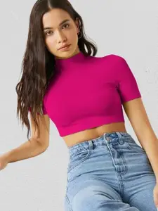 Dream Beauty Fashion Women Solid High Neck Crop Top