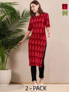 Anouk Rustic Selection Of 2 Women Ethnic Motifs Printed Daily Straight Kurtas