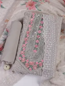 Meena Bazaar Floral Embroidered Sequinned Unstitched Dress Material