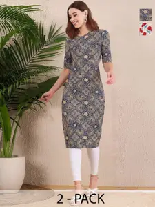 Anouk Rustic Selection Of 2 Women Floral Printed Crepe Kurta