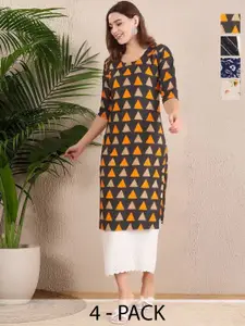 Anouk Rustic Women Pack of 4 Ethnic Motifs Printed Daily Straight Kurtas