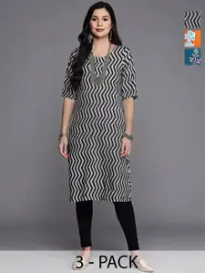 Anouk Rustic Women Pack of 3 Chevron Printed Daily Straight Kurtas