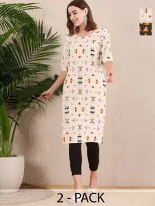 Anouk Rustic Selection Of 2 Women Ethnic Motifs Printed Daily Straight Kurtas
