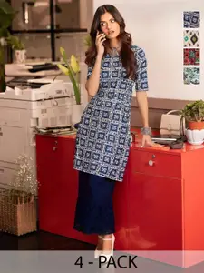 Anouk Rustic Women Pack of 4 Ethnic Motifs Printed Daily Straight Kurtas