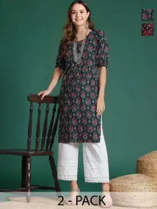 Anouk Rustic Selection Of 2 Women Floral Printed Daily Straight Kurtas